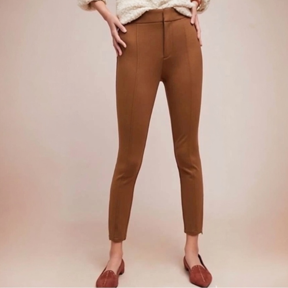 Anthropologie The Essential Slim Ponte Knit Ankle Zip Skinny Pants Size 4 Brown